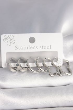 316L Çelik Gümüş Renk Yarım Halka Yıldız Model Kadın Küpe Seti - TJ-BKP10384