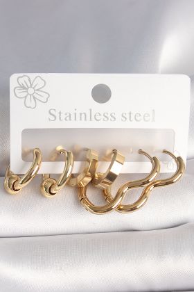 316L Çelik Gold Renk Kalp Halka Model Kadın Küpe Seti - TJ-BKP10386