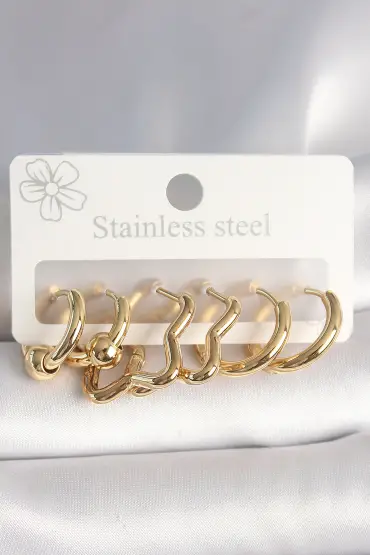 316L Çelik Gold Renk Yıldız Halka Model Kadın Küpe Seti - TJ-BKP10388