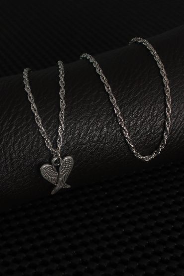 Gümüş Renk Kanat Figür Erkek Kolye - TJ-ERK1242