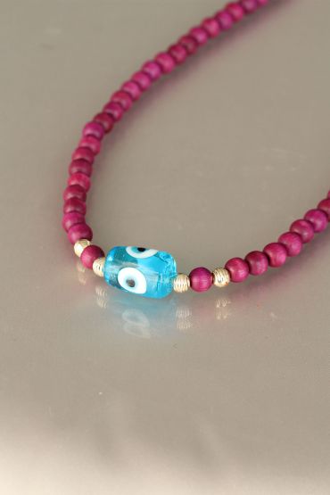 Vişne Rengi Tahta Boncuklu Kadın Kolye - TJ-BKO5151