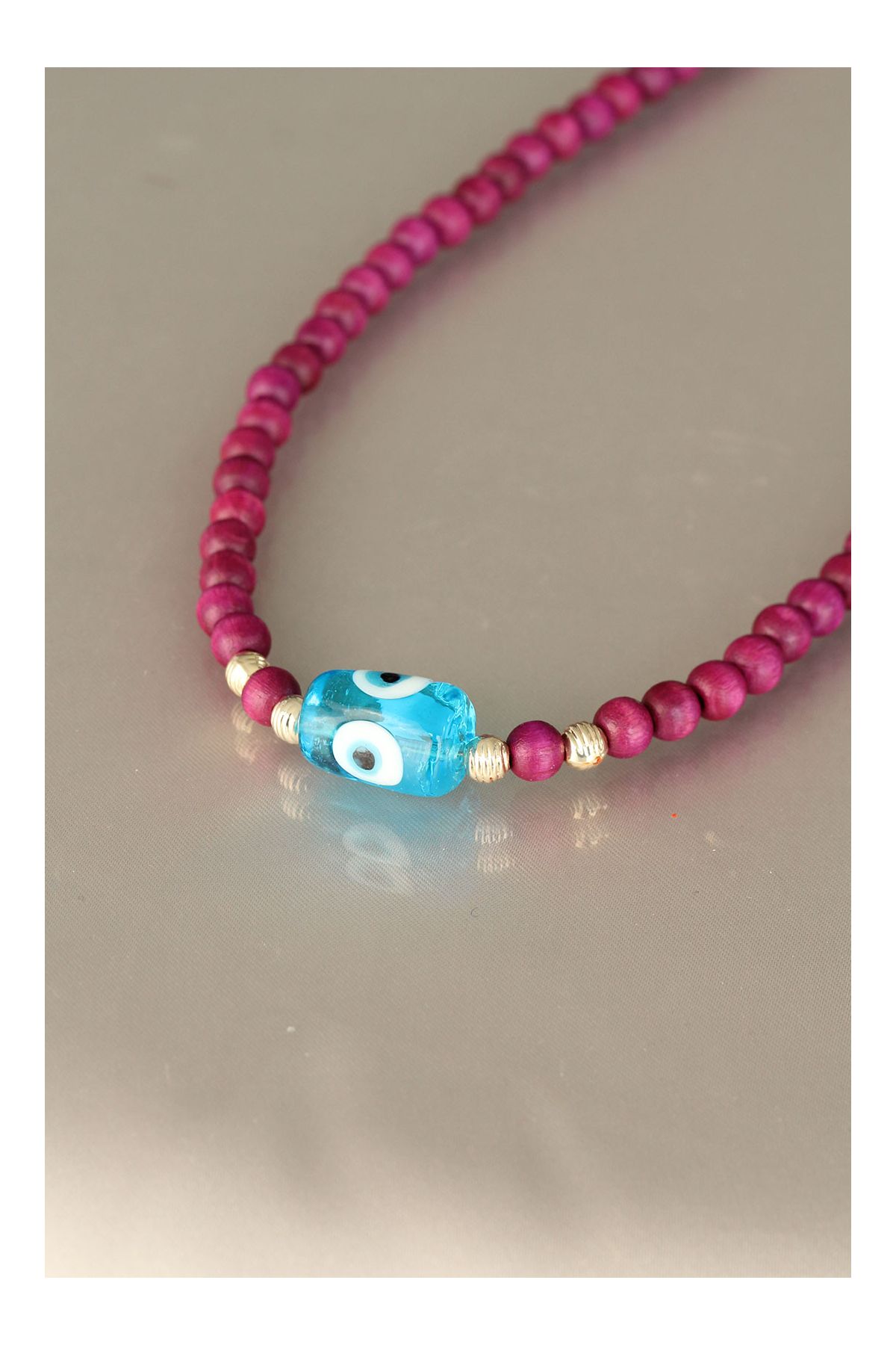 Vişne Rengi Tahta Boncuklu Kadın Kolye - TJ-BKO5151