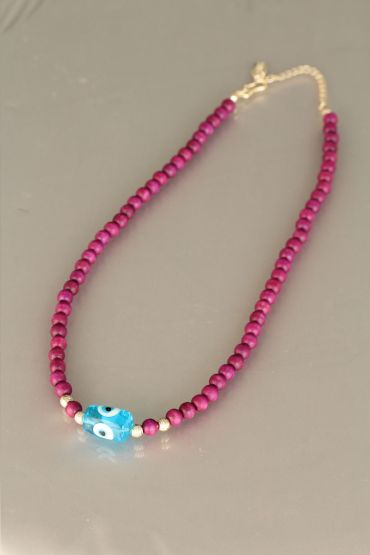 Vişne Rengi Tahta Boncuklu Kadın Kolye - TJ-BKO5151