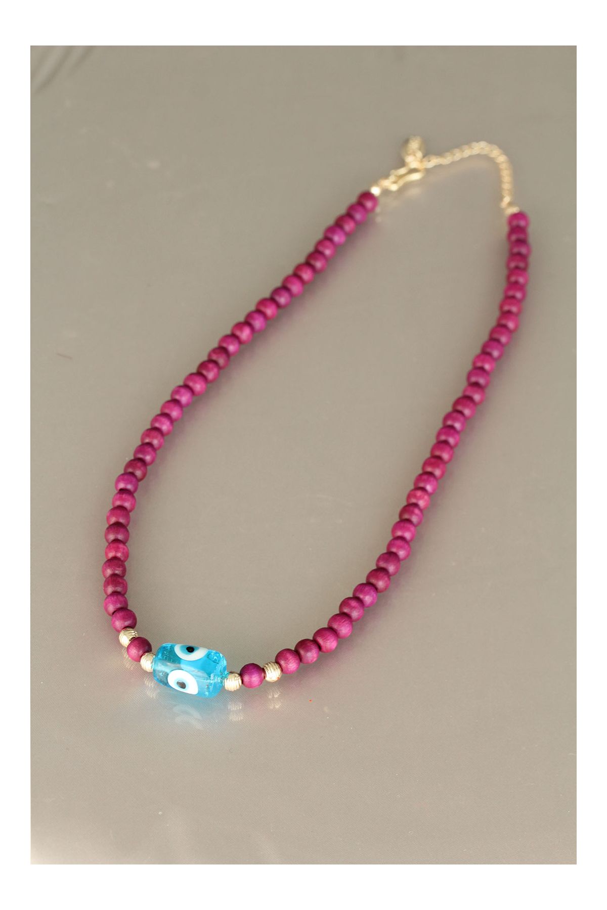 Vişne Rengi Tahta Boncuklu Kadın Kolye - TJ-BKO5151