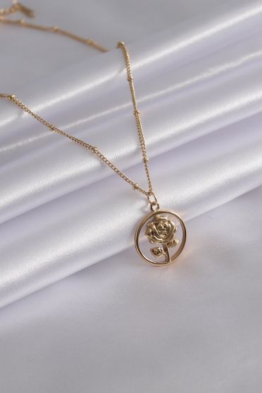 316L Çelik Gold Renk Gül Figür Kadın Kolye - TJ-BKO6986