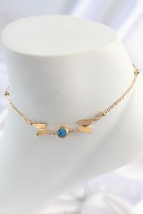 316L Çelik Gold Renk Kelebek Nazar Boncuk Figür Kadın Halhal - TJ-HH1641