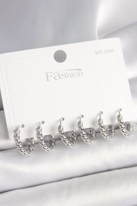 925 Ayar Gümüş Çivi Pirinç Gümüş Renk Sarmal Halka Model Kadın Küpe Seti - TJ-BKP10416