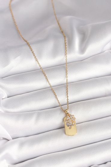 316L Çelik Gold Renk Zincir Zirkon Taşlı Yonca Model Kadın Kolye - TJ-BKO9954