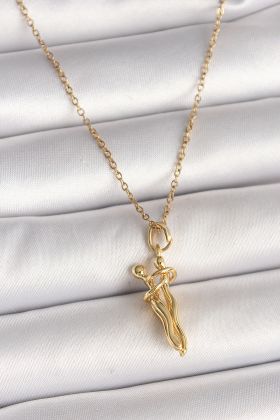 316L Çelik Gold Renk Zincir Sarılma Model Kadın Kolye - TJ-BKO9976