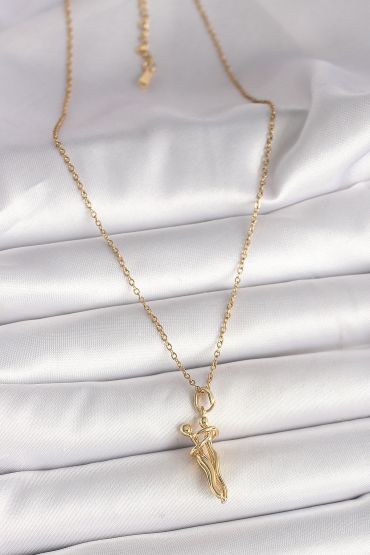 316L Çelik Gold Renk Zincir Sarılma Model Kadın Kolye - TJ-BKO9976