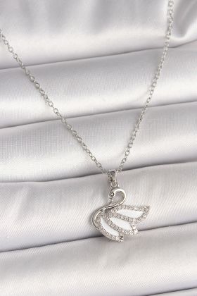 316L Çelik Gümüş Renk Zincir Zirkon Taşlı Kuğu Model Kadın Kolye - TJ-BKO9997