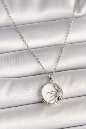 316L Çelik Gümüş Renk Zincir Beyaz Mineli Gün Batımı Model Kadın Kolye - TJ-BKO9999