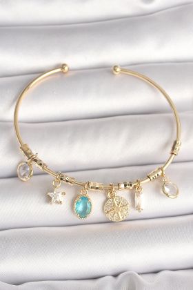 Pirinç Gold Renk Sallantı Zirkon Taş Detaylı Pusula Figür Charm Kadın Bileklik - TJ-BB6886