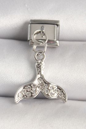 316L Çelik Gümüş Renk Zirkon Taşlı Balık Kuyruğu Model Nomination Charm - TJ-BC1252