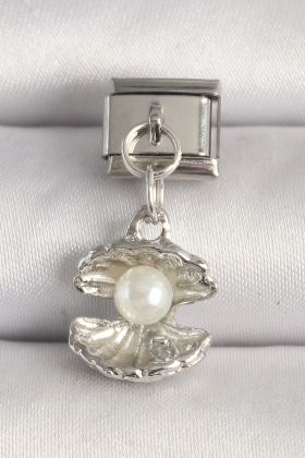 316L Çelik Gümüş Renk İncili Midye Model Nomination Charm - TJ-BC1254