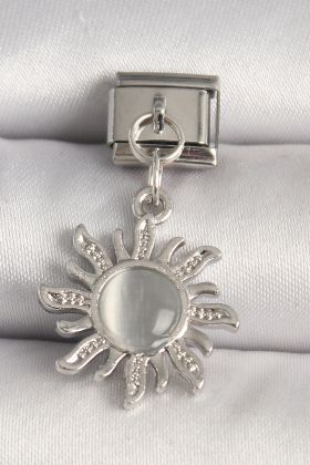 316L Çelik Gümüş Renk Beyaz Mineli Güneş Model Nomination Charm - TJ-BC1267