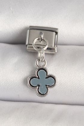 316L Çelik Gümüş Renk Lacivert Mineli Yonca Model Nomination Charm - TJ-BC1270