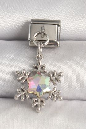 316L Çelik Gümüş Renk Hologram Mineli Kar Tanesi Model Nomination Charm - TJ-BC1272