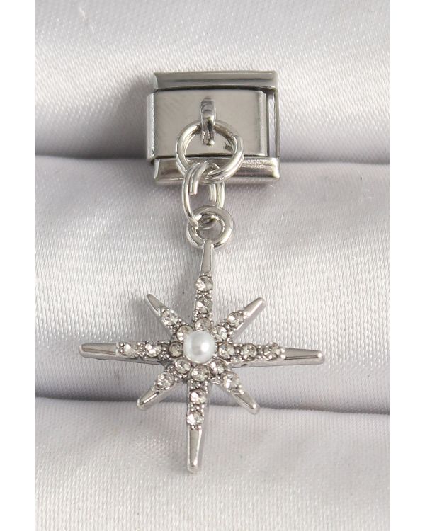316L Çelik Gümüş Renk Zirkon Taşlı İnci Detay Kuzey Yıldız Model Nomination Charm - TJ-BC1276