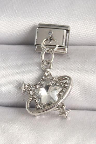 316L Çelik Gümüş Renk Zirkon Taşlı Yıldız Model Nomination Charm - TJ-BC1285