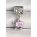 316L Çelik Gümüş Renk Pembe Zirkon Taşlı Yıldız Model Nomination Charm - TJ-BC1287