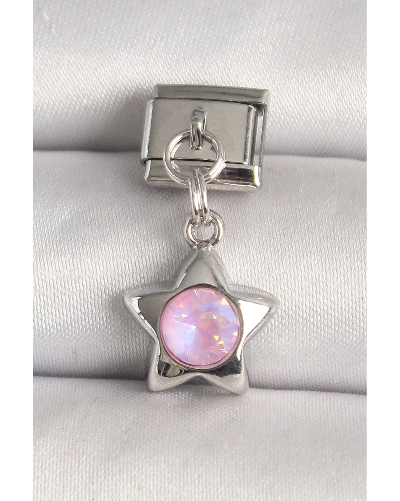 316L Çelik Gümüş Renk Pembe Zirkon Taşlı Yıldız Model Nomination Charm - TJ-BC1287