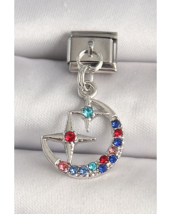 316L Çelik Gümüş Renk Renkli Zirkon Taşlı Yıldız Model Nomination Charm - TJ-BC1291