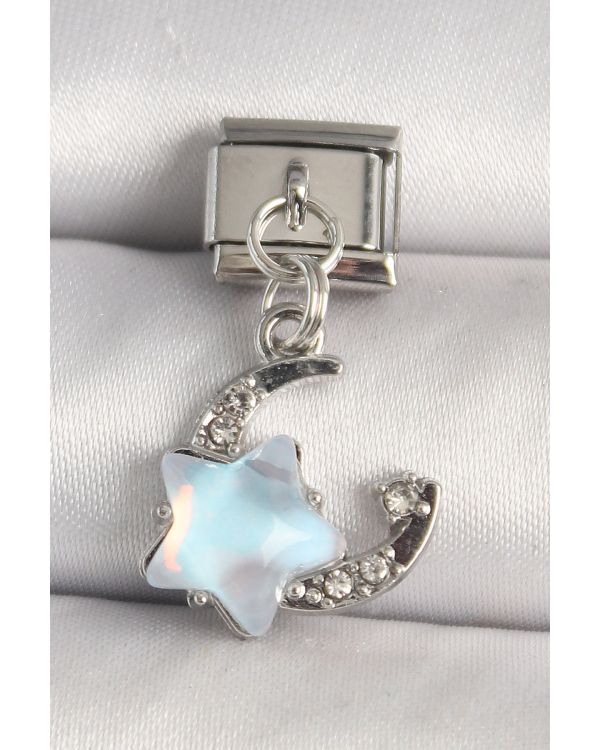 316L Çelik Gümüş Renk Zirkon Taşlı Mavi Mineli Yıldız Model Nomination Charm - TJ-BC1295