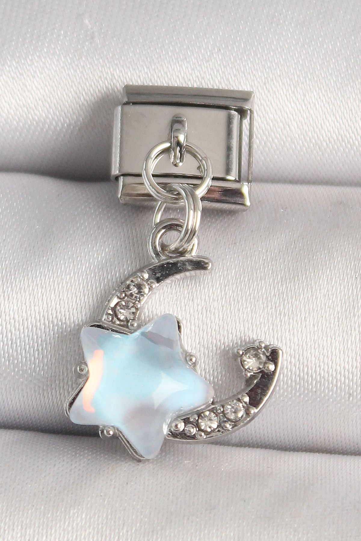 316L Çelik Gümüş Renk Zirkon Taşlı Mavi Mineli Yıldız Model Nomination Charm - TJ-BC1295