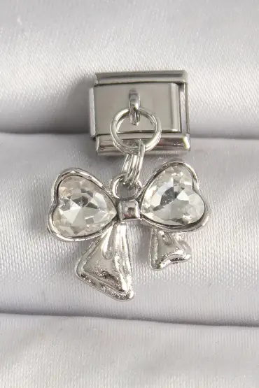 316L Çelik Gümüş Renk Zirkon Taşlı Fiyonk Model Nomination Charm - TJ-BC1300