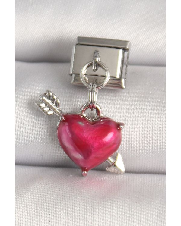 316L Çelik Gümüş Renk Kırmızı Kalp ve Ok Model Nomination Charm - TJ-BC1306