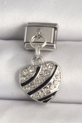 316L Çelik Gümüş Renk Zirkon Taşlı Kalp Model Nomination Charm - TJ-BC1316