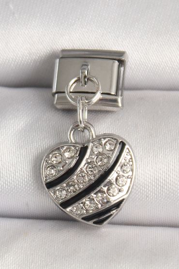 316L Çelik Gümüş Renk Zirkon Taşlı Kalp Model Nomination Charm - TJ-BC1316