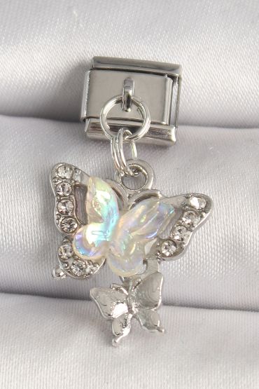 316L Çelik Gümüş Renk Zirkon Taşlı Beyaz Kelebek Model Nomination Charm - TJ-BC1328