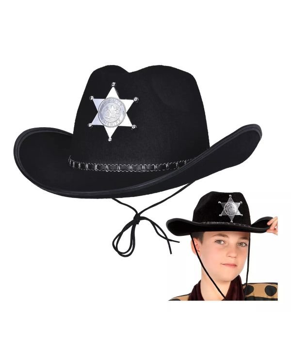 Kovboy Şerif Şapkası Siyah 12 Adet - Kostüm Parti ve Gösteri Şapkası