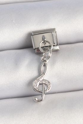 316L Çelik Gümüş Renk Zirkon Taşlı Sol Anahtar Model Nomination Charm - TJ-BC1333