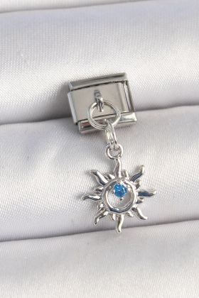 316L Çelik Gümüş Renk Güneş Model Mavi Taş Detay Nomination Charm - TJ-BC1334