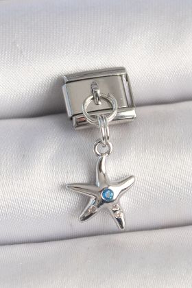 Pirinç Gümüş Renk Deniz Yıldız Model Mavi Taş Detay Nomination Charm - TJ-BC1336