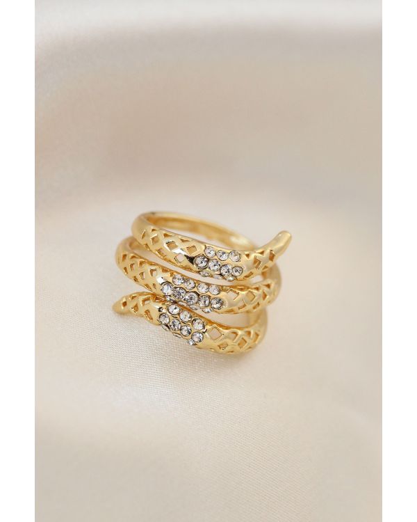 Ayarlamalı Altın Renk Metal Zirkon Taşlı Yüzük - TJ-BYK2040