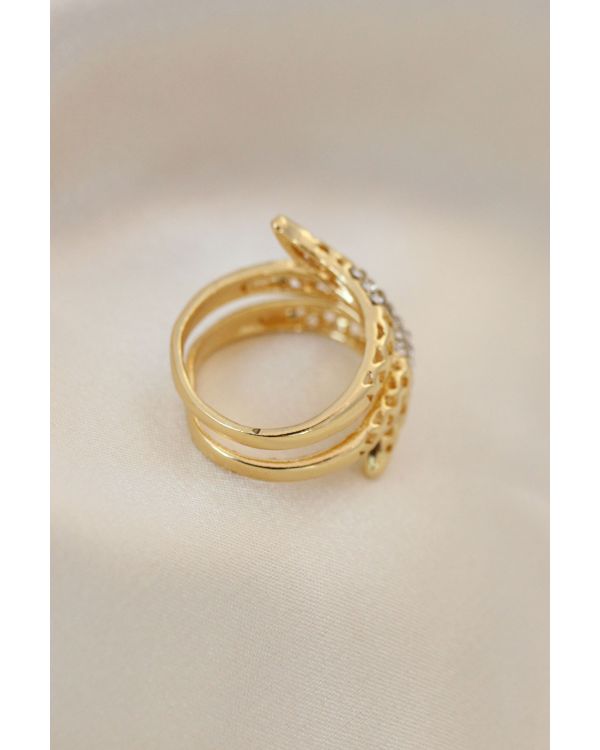 Ayarlamalı Altın Renk Metal Zirkon Taşlı Yüzük - TJ-BYK2040