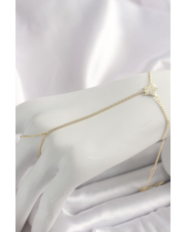 Pirinç Gold Renk Su Yolu Zirkon Taşlı Yıldız Model Kadın Şahmeran - TJ-SN623