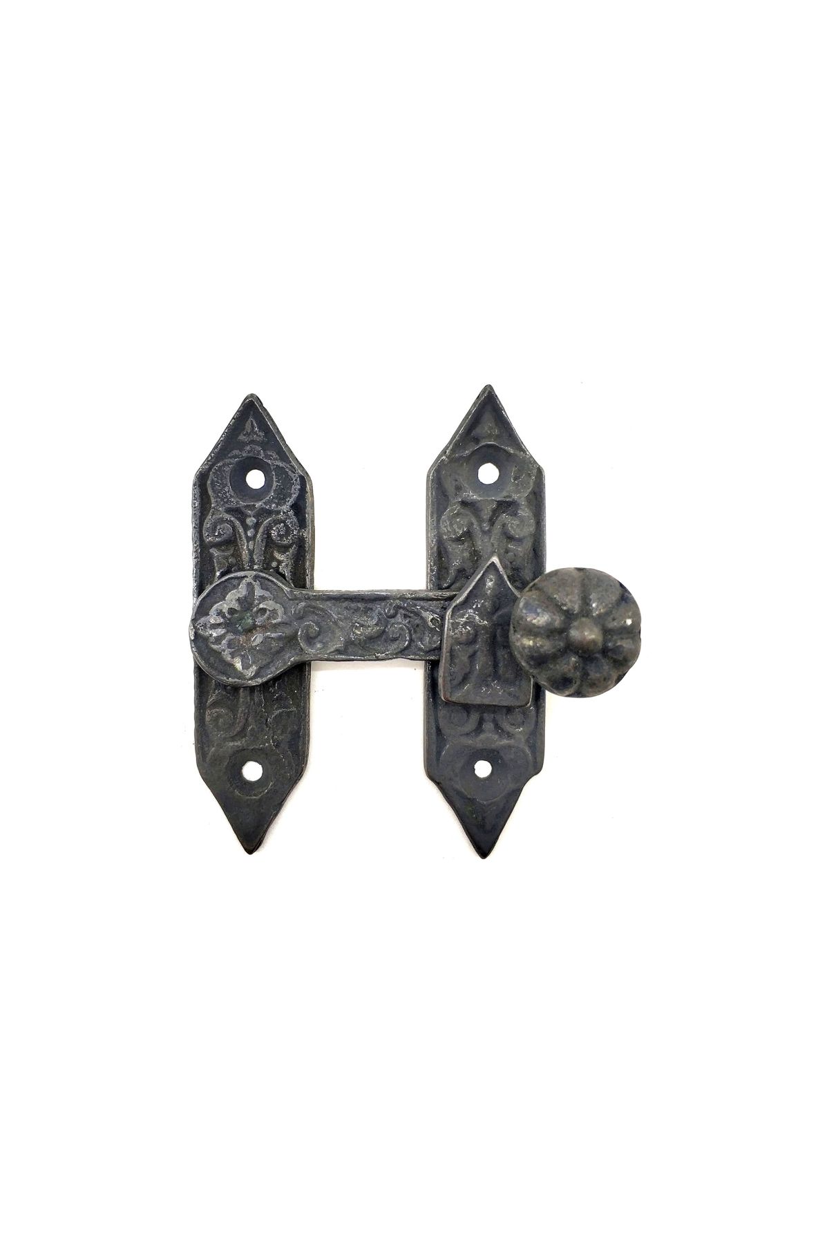 Antika Tarz Dekoratif Pirinç Kapı, Pencere Mandalı - 86x72 mm, Oksit