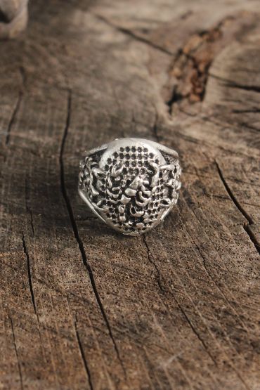 Antik Gümüş Renk Akrep İşleme Ayarlanabilir Erkek Yüzük - TJ-EY612