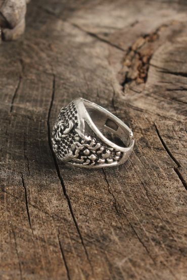 Antik Gümüş Renk Akrep İşleme Ayarlanabilir Erkek Yüzük - TJ-EY612