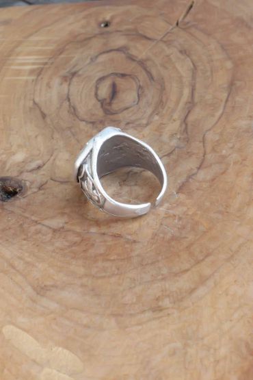 Balta Desenli Gümüş Renk Ayarlanabilir Erkek Yüzük - TJ-EY537