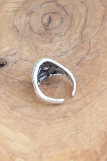 Kuru Kafa Desen Ayarlanabilir Gümüş Renk Erkek Yüzük - TJ-EY541