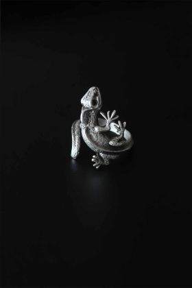 Kertenkele Figür Antik Gümüş Renk Ayarlanabilir Erkek Yüzük - TJ-EY528