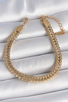 316L Çelik Gold Renk Balık Sırtı Zincir Model Kadın Bileklik - TJ-BB6937