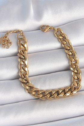 316L Çelik Gold Renk Kalın Zincir Model Kadın Bileklik - TJ-BB6938