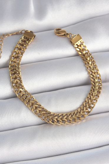 316L Çelik Gold Renk Hasır Zincir Model Kadın Bileklik - TJ-BB6940